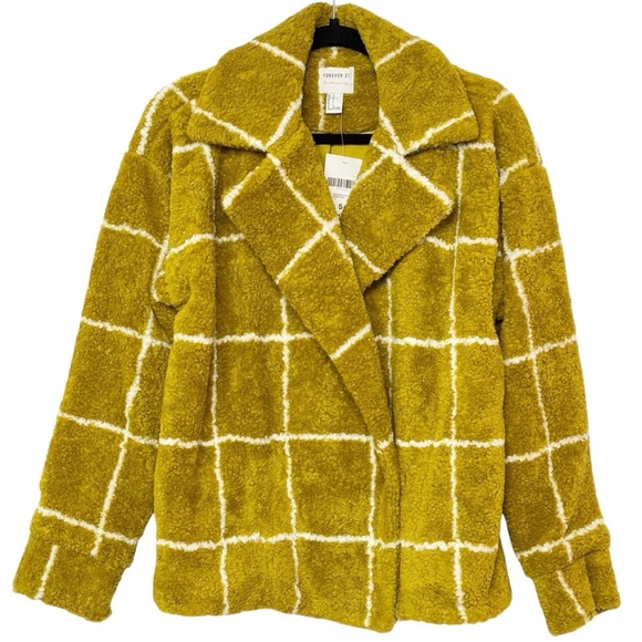 NEW Forever 21‎ Contemporary Luxury Citron Ivory Faux Shearling Coat Jacket - Picture 3 of 16